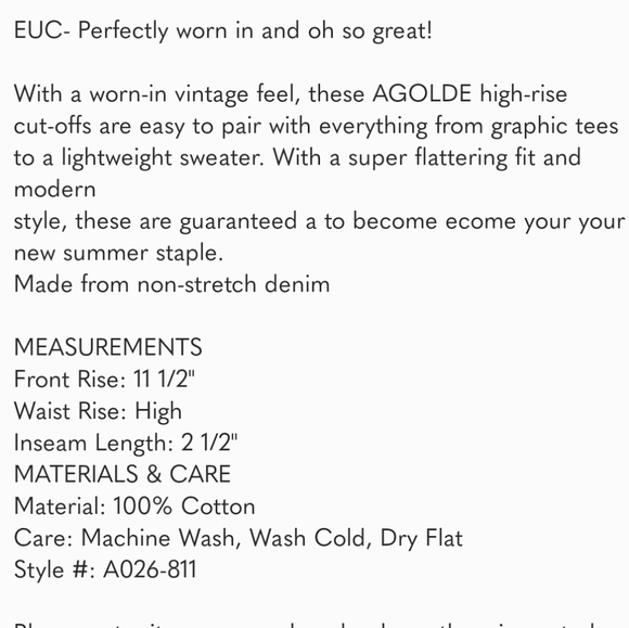 Agolde, Parker Vintage Cut Off‎ Short, Swampmeet, Size 29 - Picture 4 of 9